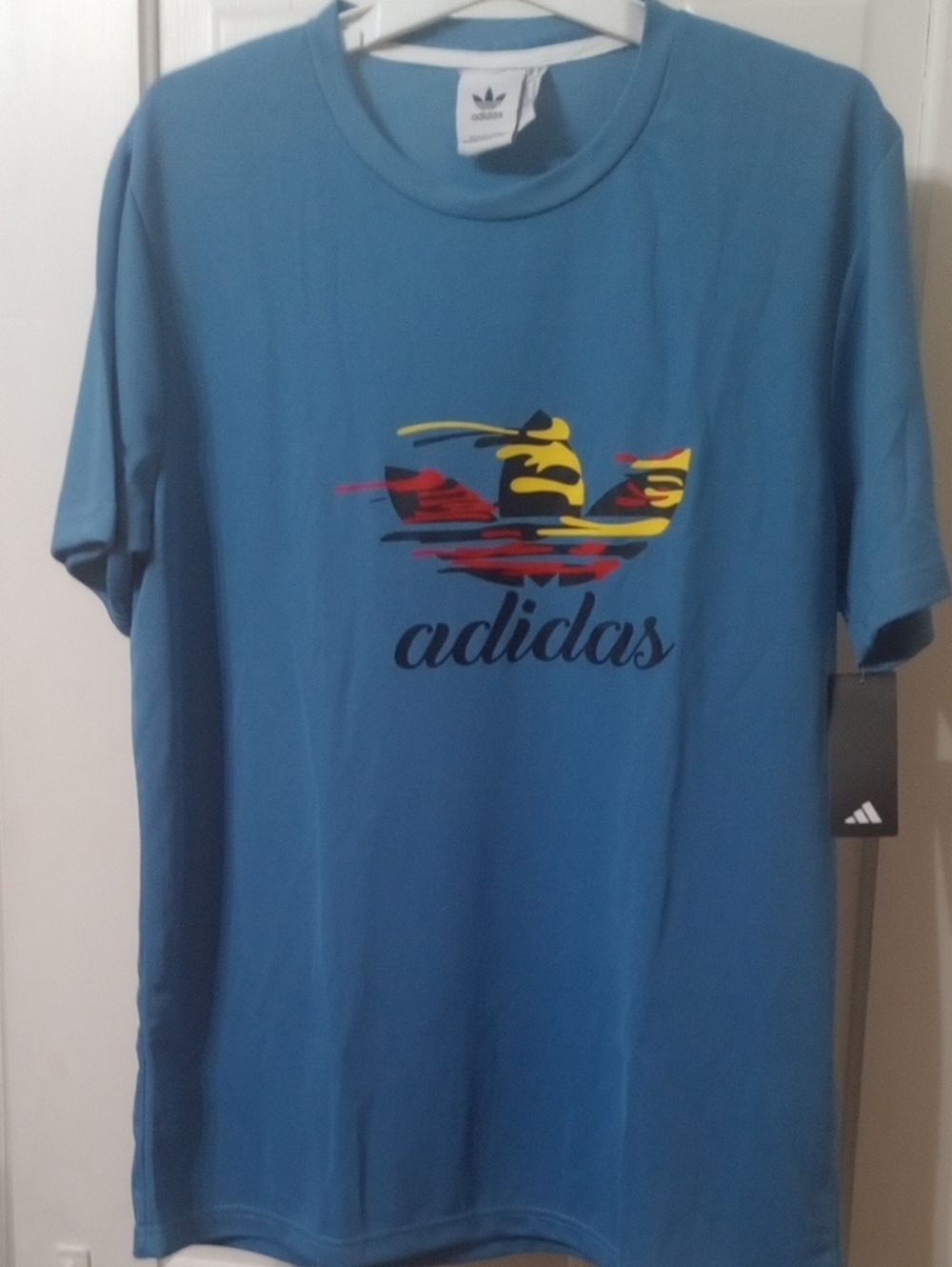 🔥2/$25 NWT ADIDAS Sky Blue Trefoil Logo Short Sleeve Tee. Dri Fit